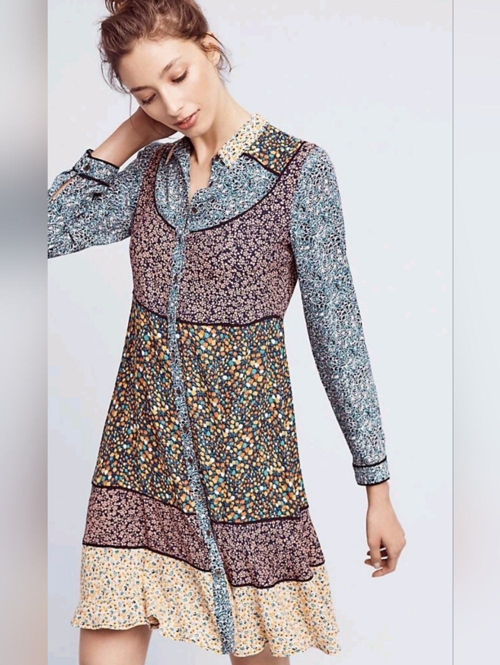 ​Maeve Anthropologie Teya Mixed Floral Patchwork Mini Dress Size 14